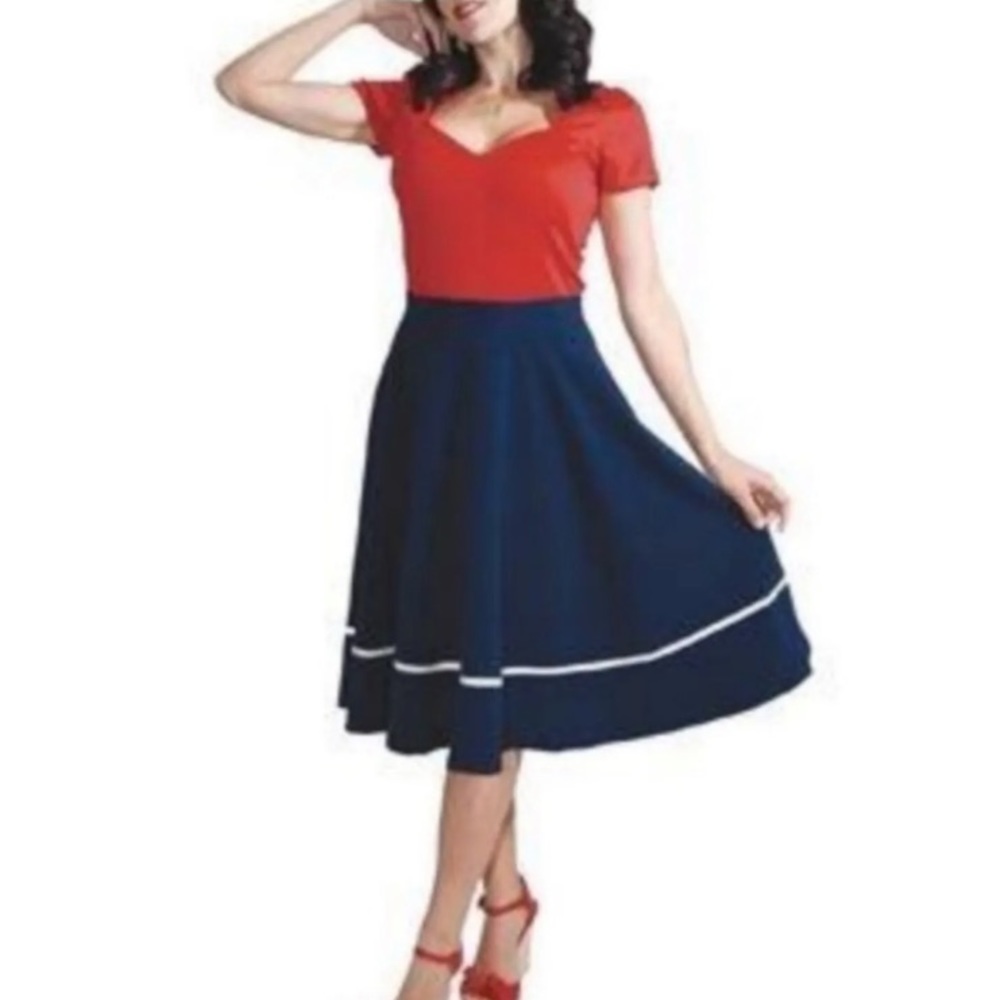 1950s ModCloth RockSteady Pinup Circle Swing Skirt*Nautical Navy Blue*NWT*VLV*
